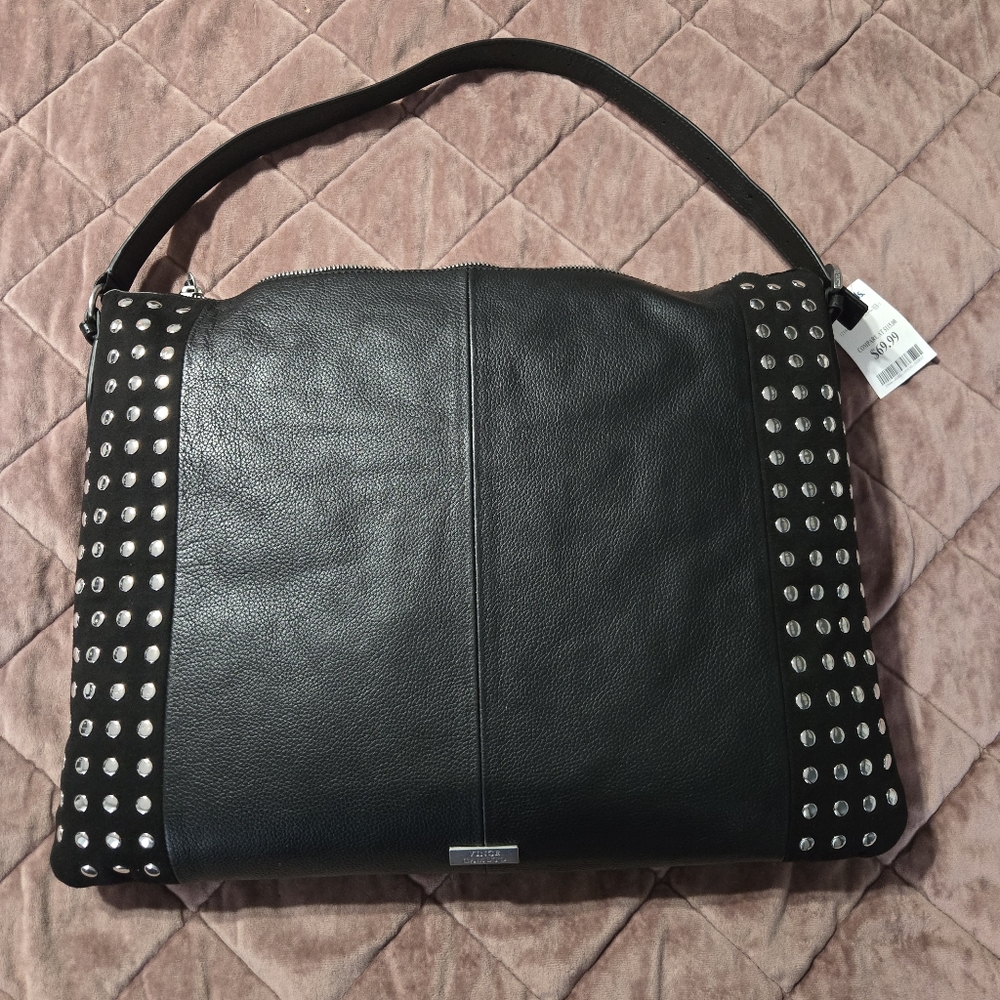 Black Studded Leather Shoulder Bag